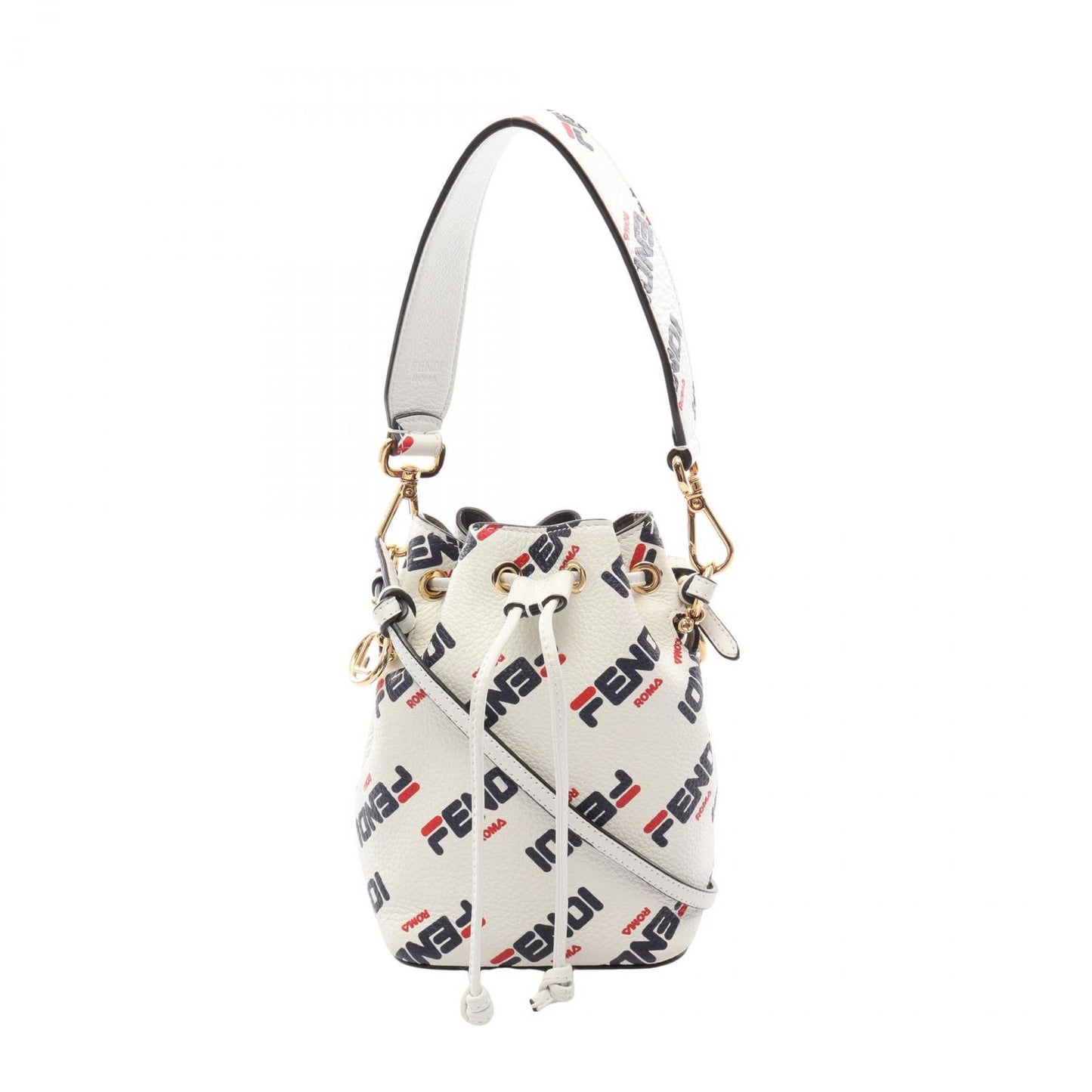 Fendi Handbag Fila Mini Monttrezzo 2-Way White Navy Leather Mont Trezzo