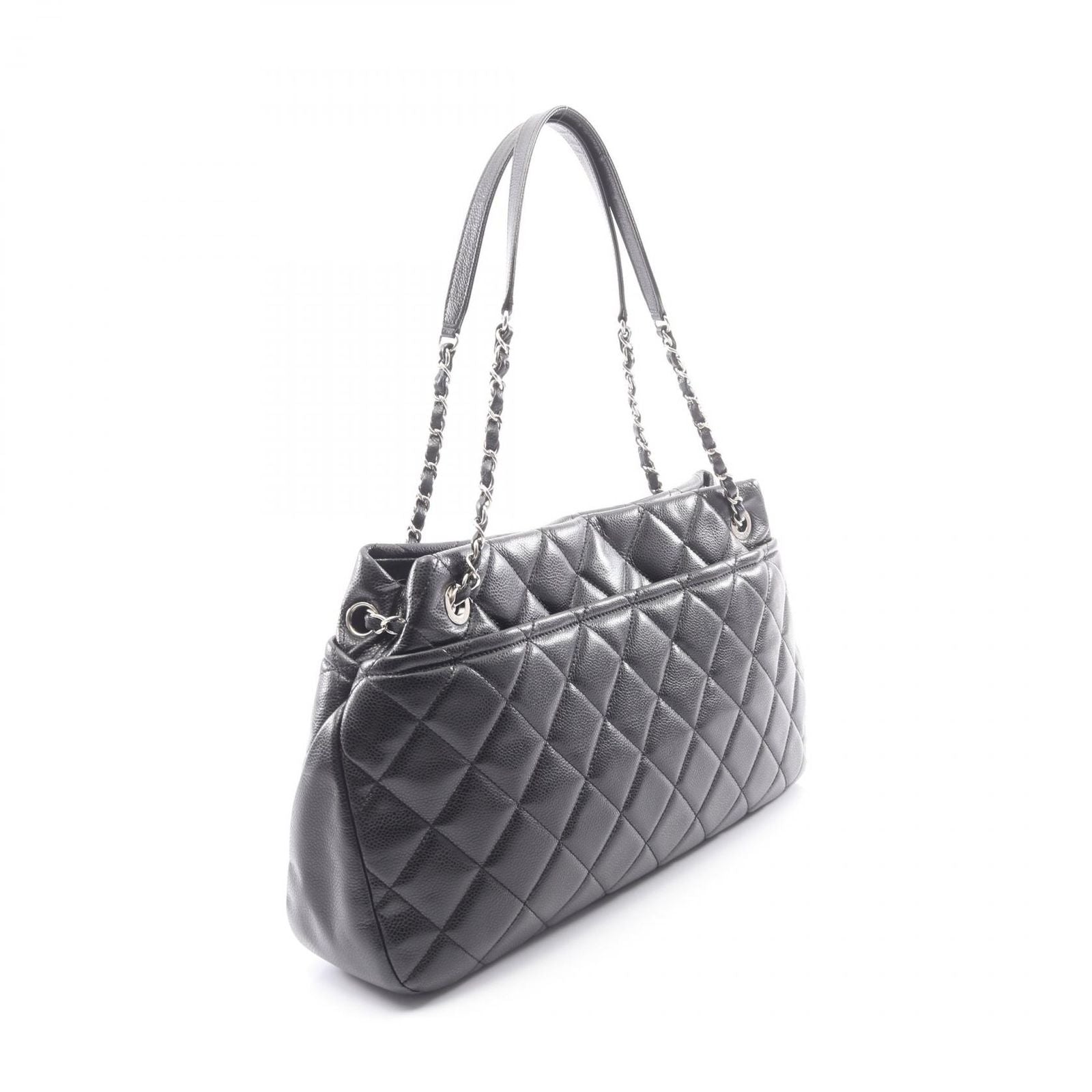 Chanel Tote Quilted Black Caviar Leather CC Logo Chain — view 2