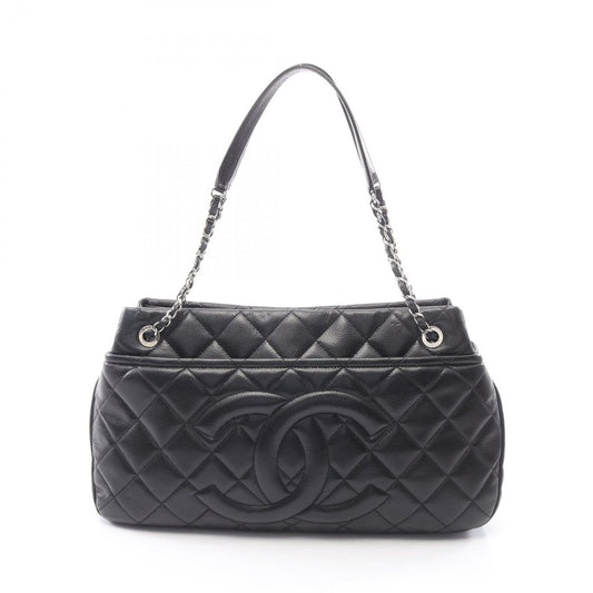 Chanel Tote Quilted Black Caviar Leather CC Logo Chain