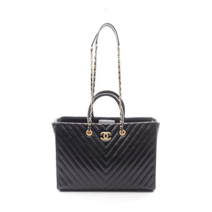 Chanel Tote Stitch 2-Way Black Leather Shawpingbag