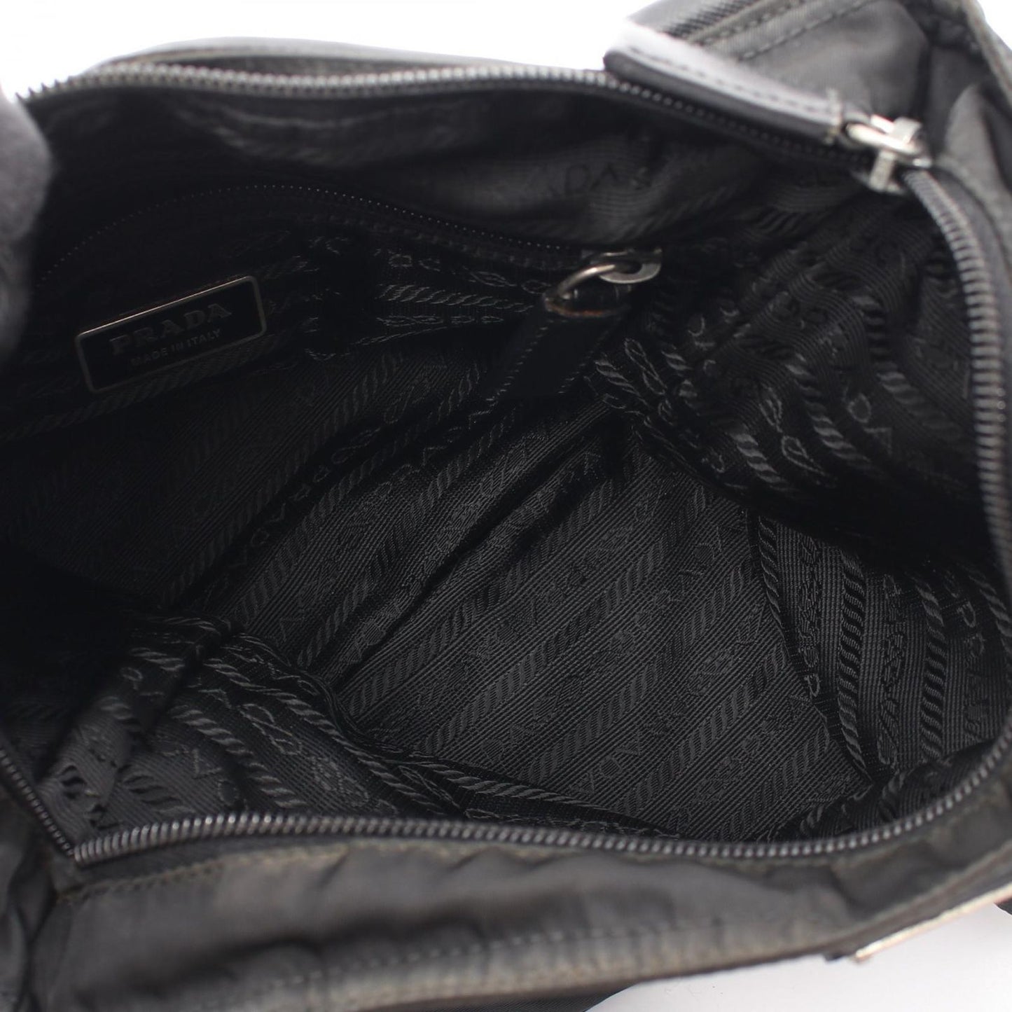 Prada Shoulder Bag Triangle Logo Black Nylon Saffiano Leather — view 3
