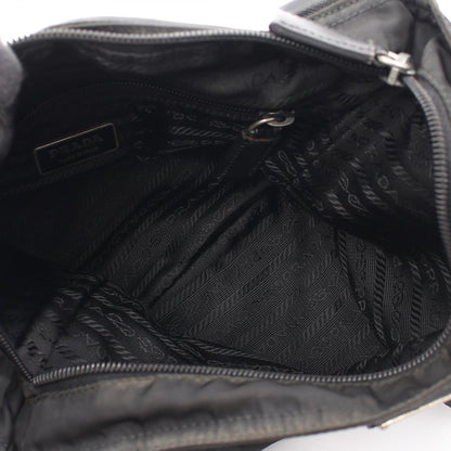 Prada Shoulder Bag Triangle Logo Black Nylon Saffiano Leather — view 3