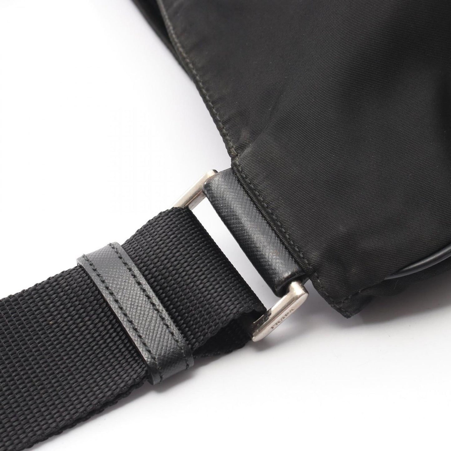 Prada Shoulder Bag Triangle Logo Black Nylon Saffiano Leather — view 9