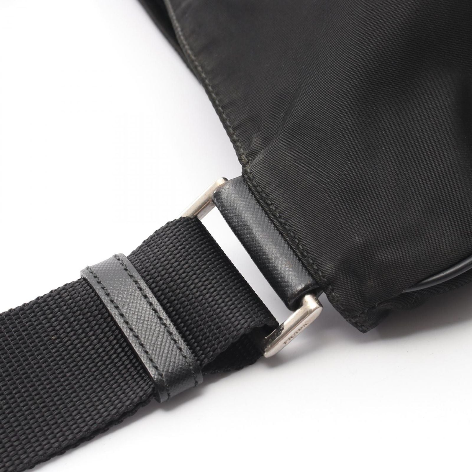 Prada Shoulder Bag Triangle Logo Black Nylon Saffiano Leather — view 9