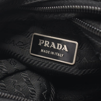 Prada Shoulder Bag Triangle Logo Black Nylon Saffiano Leather — view 4