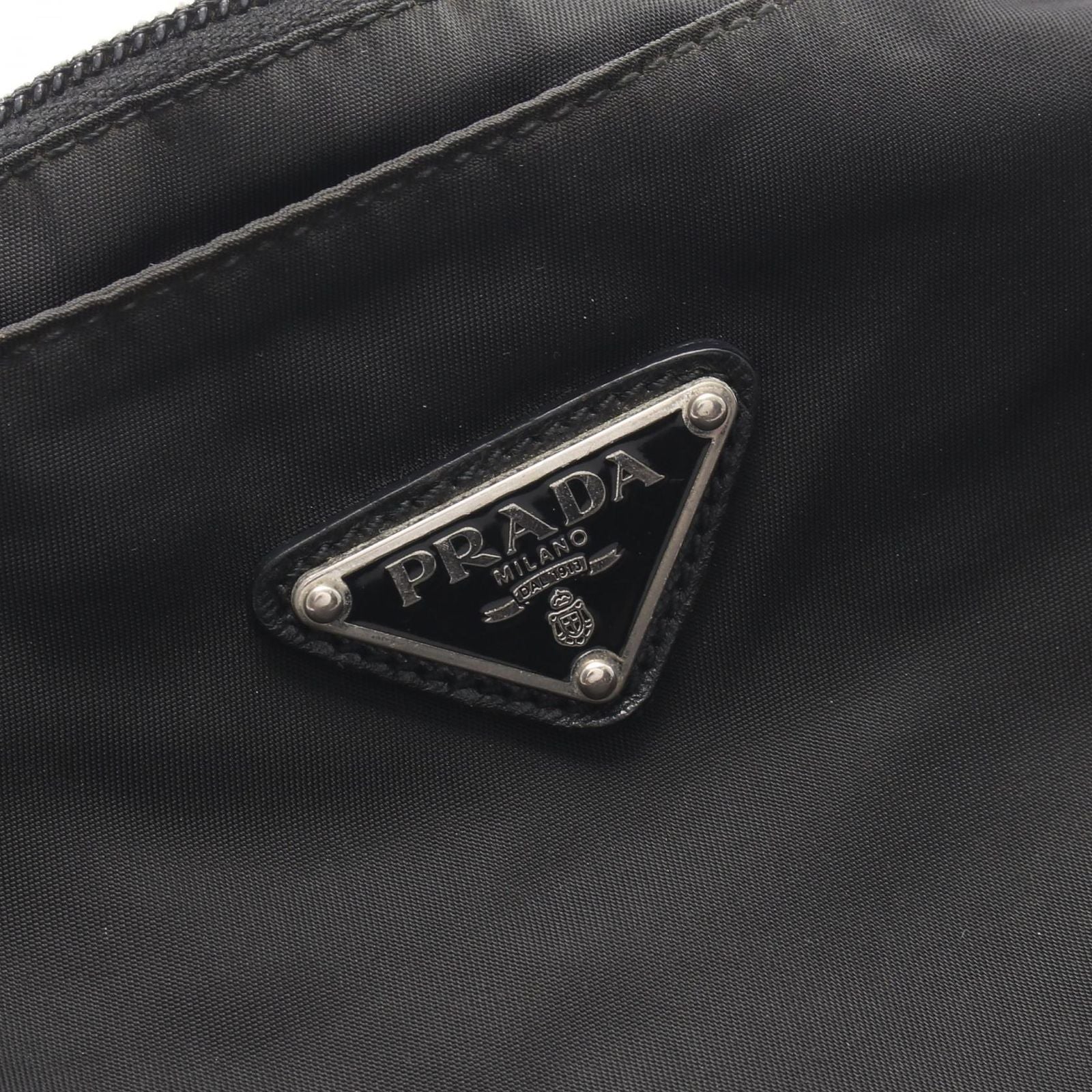 Prada Shoulder Bag Triangle Logo Black Nylon Saffiano Leather — view 5