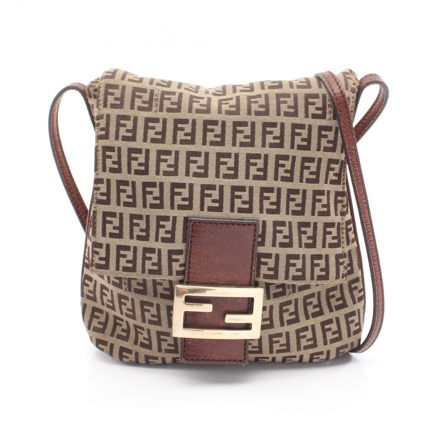 Fendi Shoulder Bag Zucchi Brown Canvas Leather