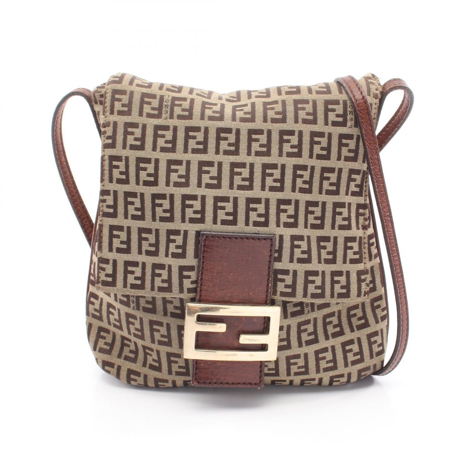 Fendi Shoulder Bag Zucchi Brown Canvas Leather
