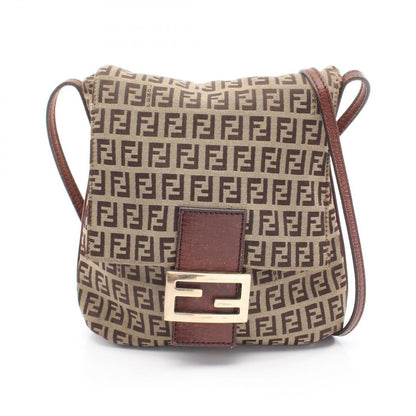 Fendi Shoulder Bag Zucchi Brown Canvas Leather