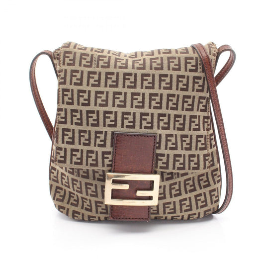 Fendi Shoulder Bag Zucchi Brown Canvas Leather