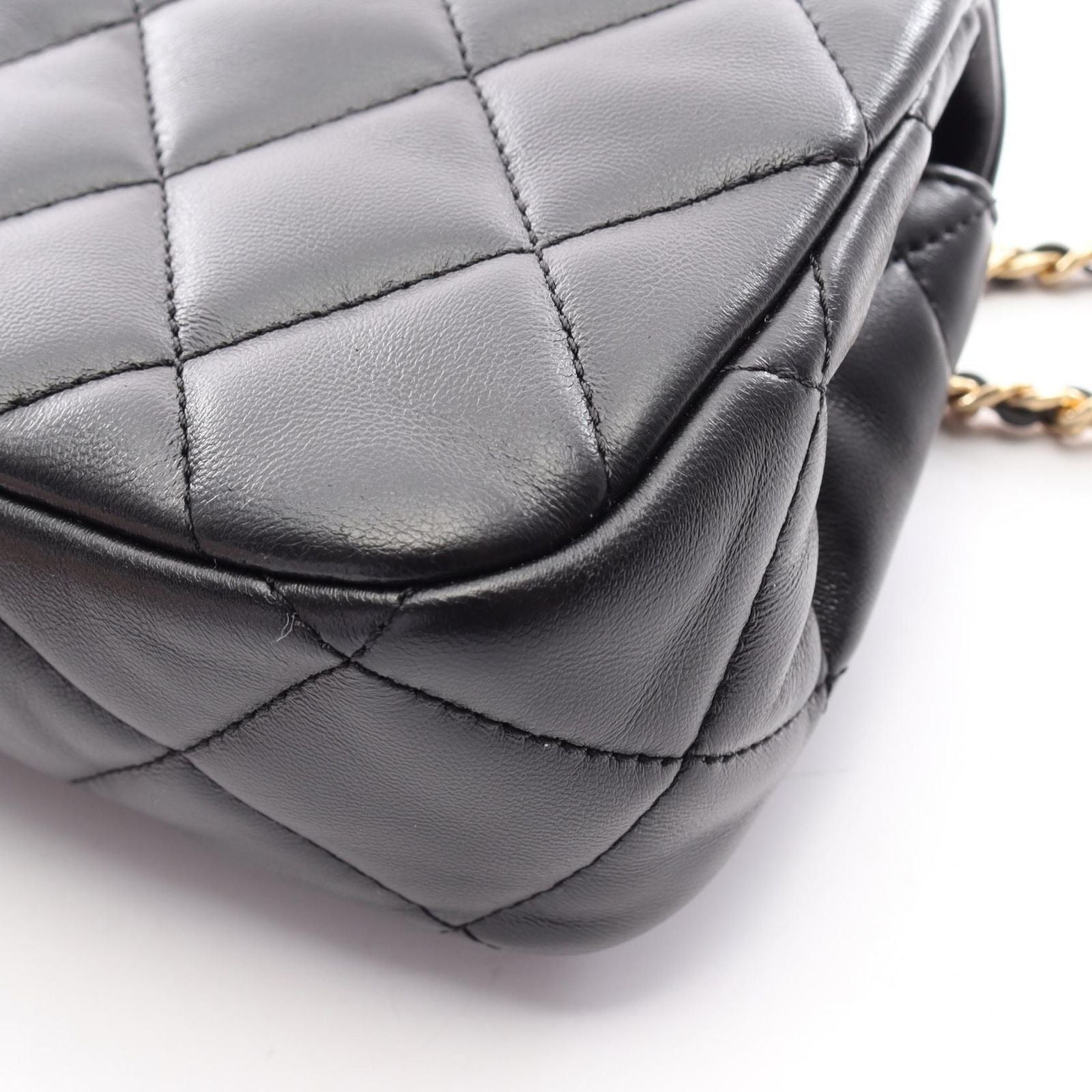 Chanel Shoulder Bag Mini Matelasse Black Lambskin Chain — view 8