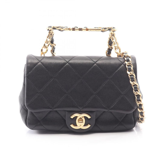 Chanel Shoulder Bag Mini Matelasse Top Handle 2-Way Black Lambskin Quilted
