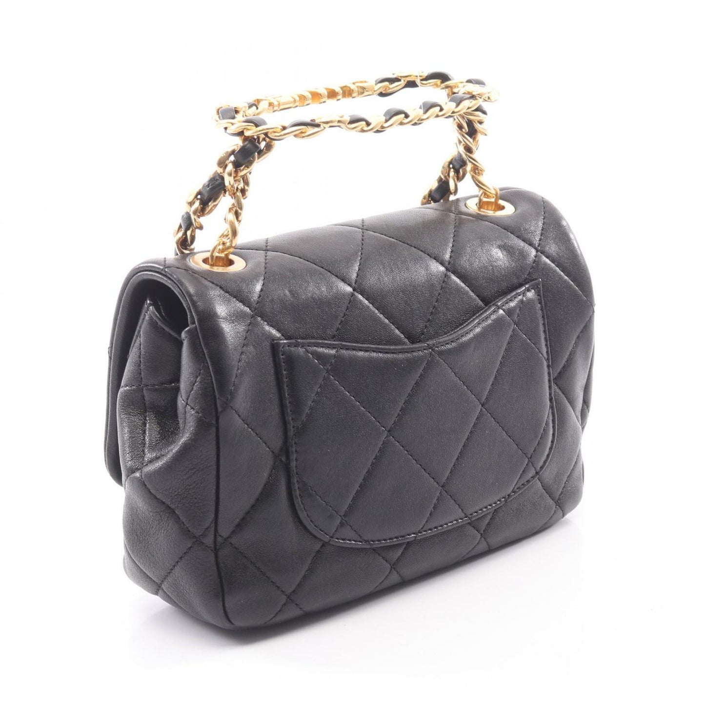 Chanel Shoulder Bag Mini Matelasse Top Handle 2-Way Black Lambskin Quilted — view 2