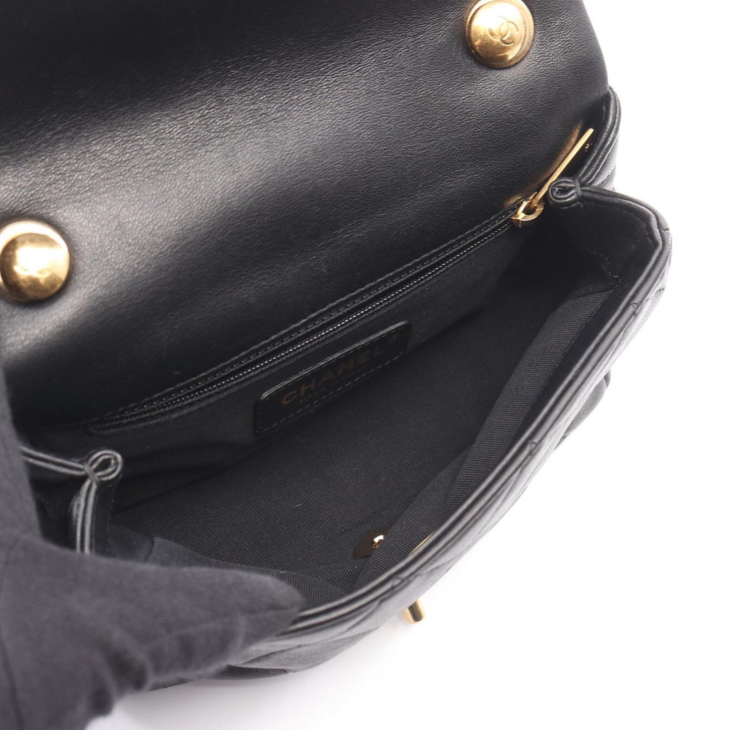 Chanel Shoulder Bag Mini Matelasse Top Handle 2-Way Black Lambskin Quilted — view 3