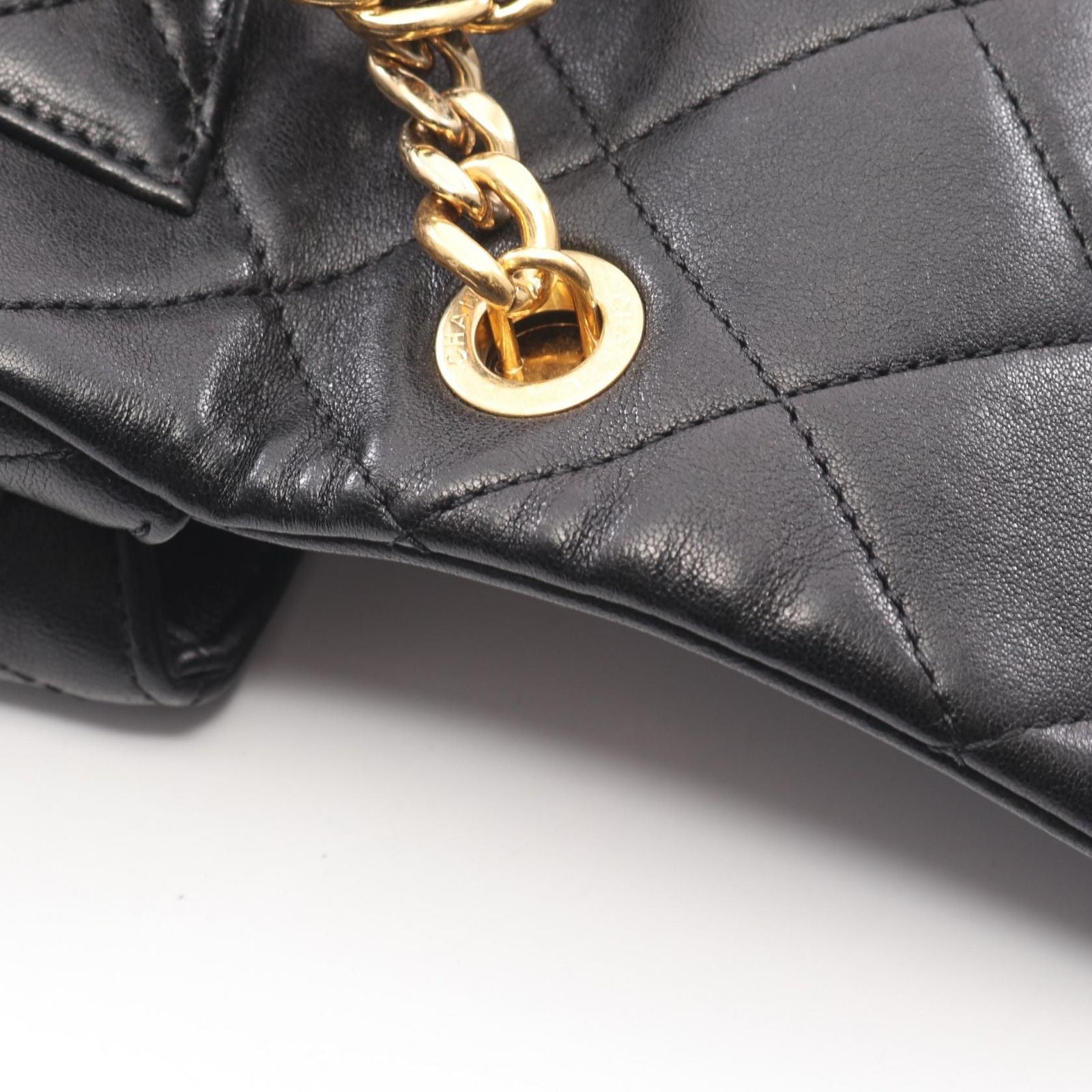 Chanel Shoulder Bag Mini Matelasse Top Handle 2-Way Black Lambskin Quilted — view 8