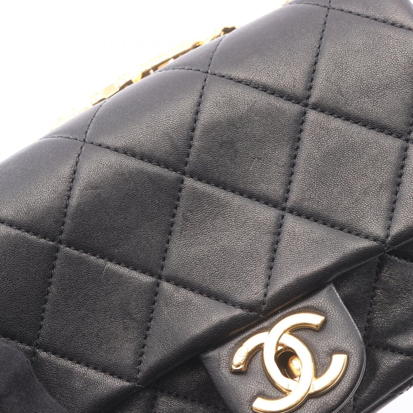 Chanel Shoulder Bag Mini Matelasse Top Handle 2-Way Black Lambskin Quilted — view 9