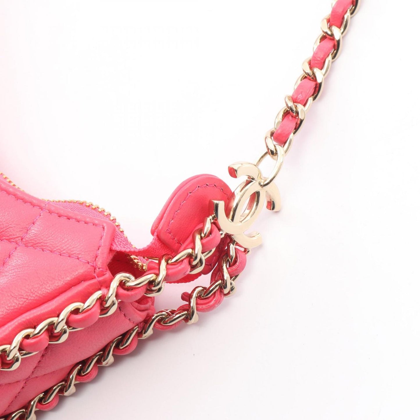 Chanel Shoulder Bag Quilted Small Hobo Fuchsia Pink Lambskin Chain — view 7