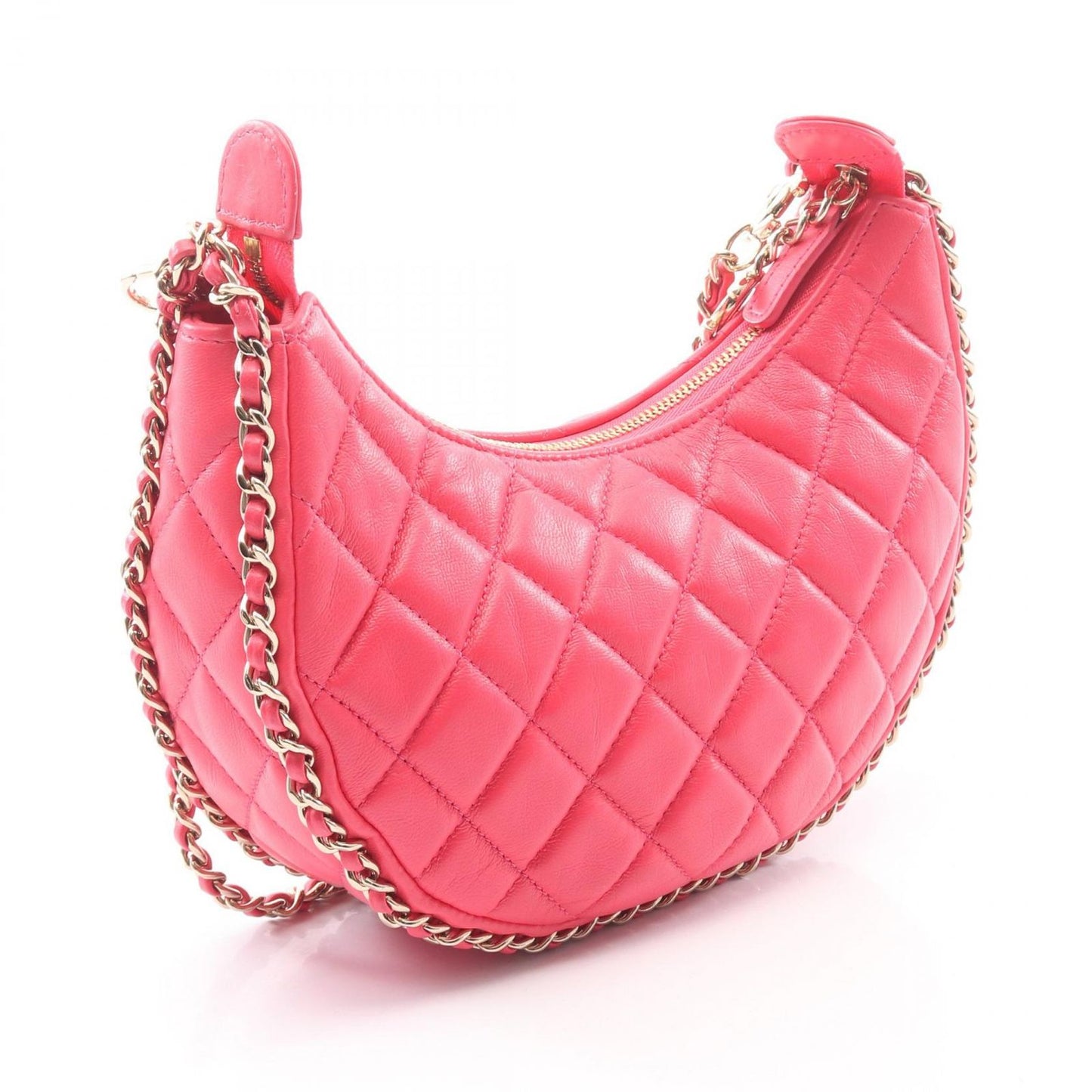 Chanel Shoulder Bag Quilted Small Hobo Fuchsia Pink Lambskin Chain — view 2