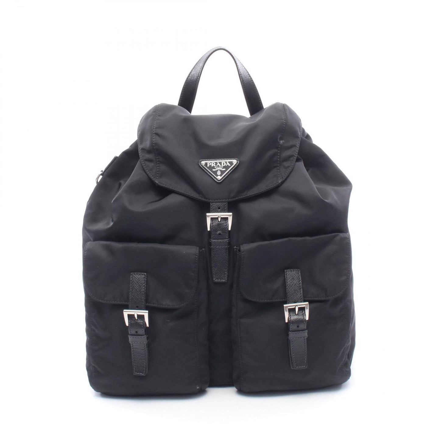 Prada Backpack Back Re-Nylon 2-Way Black Nylon Leather Triangle Logo Backpack