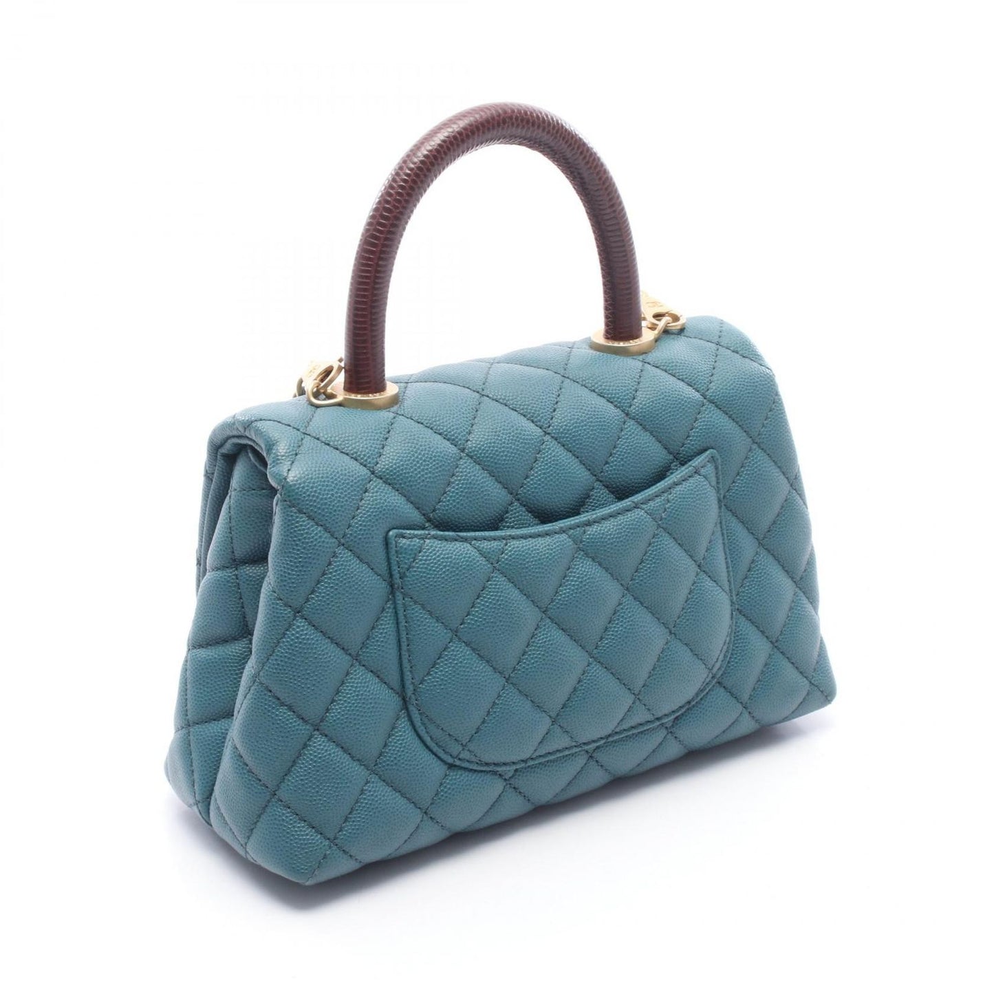 Chanel Handbag Herehandle Flap Quilted 2-Way Blue Green Caviar Leather Exoticcle — view 2