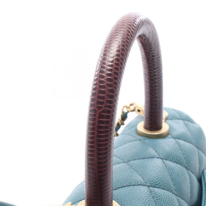 Chanel Handbag Herehandle Flap Quilted 2-Way Blue Green Caviar Leather Exoticcle — view 9