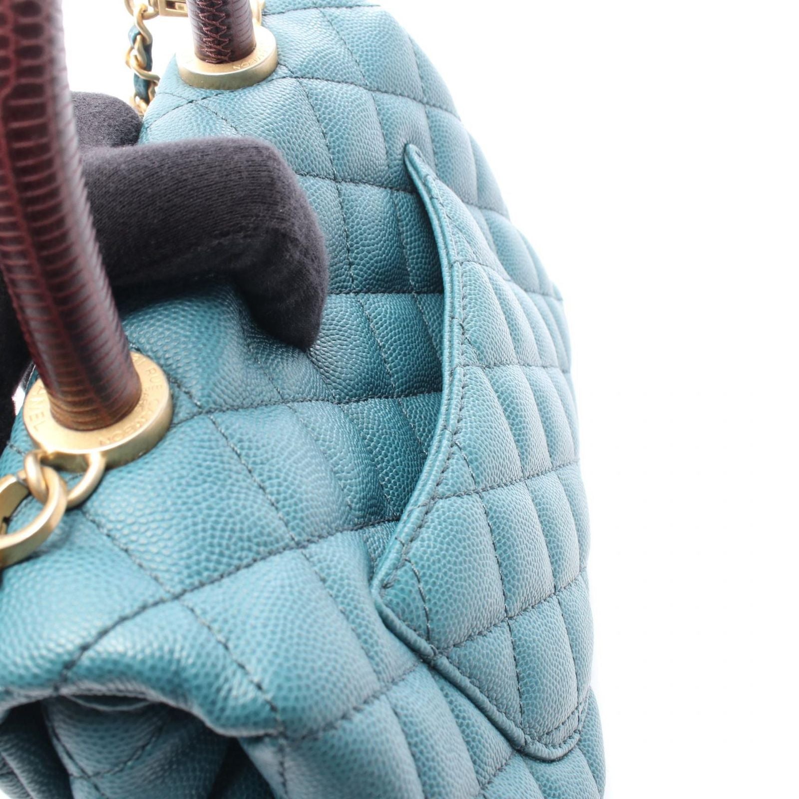 Chanel Handbag Herehandle Flap Quilted 2-Way Blue Green Caviar Leather Exoticcle — view 6