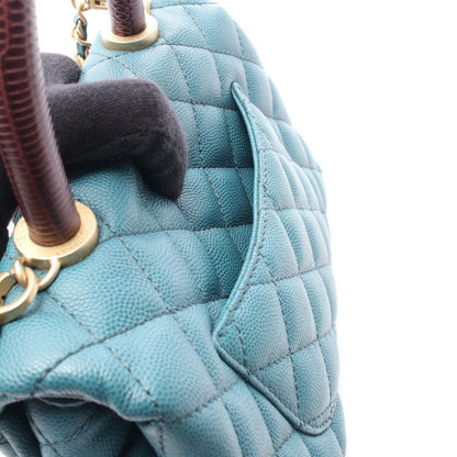 Chanel Handbag Herehandle Flap Quilted 2-Way Blue Green Caviar Leather Exoticcle — view 6