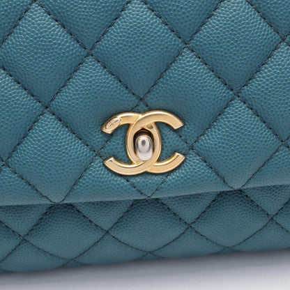 Chanel Handbag Herehandle Flap Quilted 2-Way Blue Green Caviar Leather Exoticcle — view 7