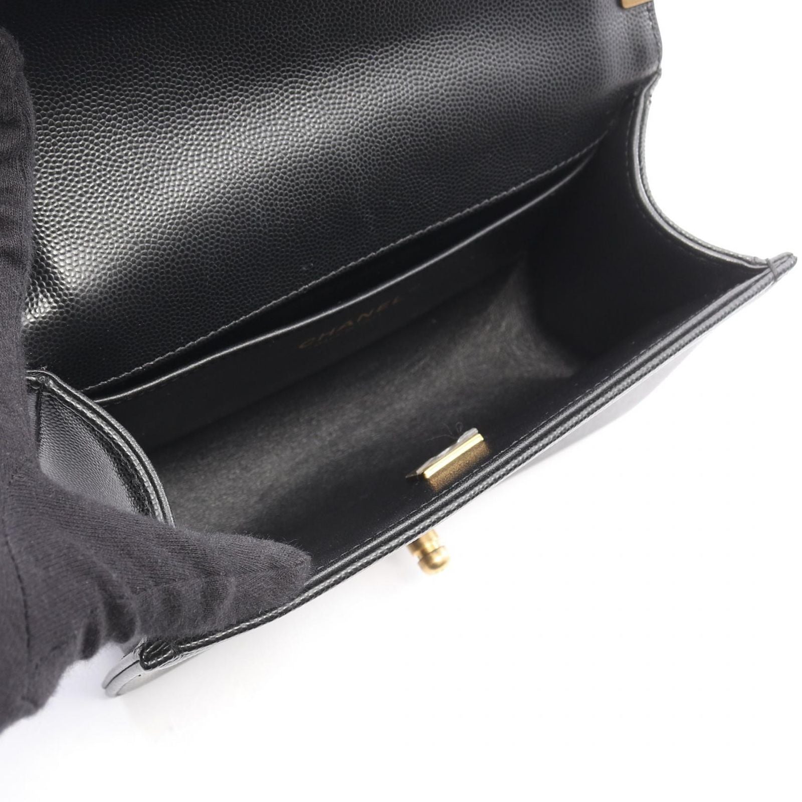Chanel Shoulder Bag Black Caviar Leather Chain — view 3