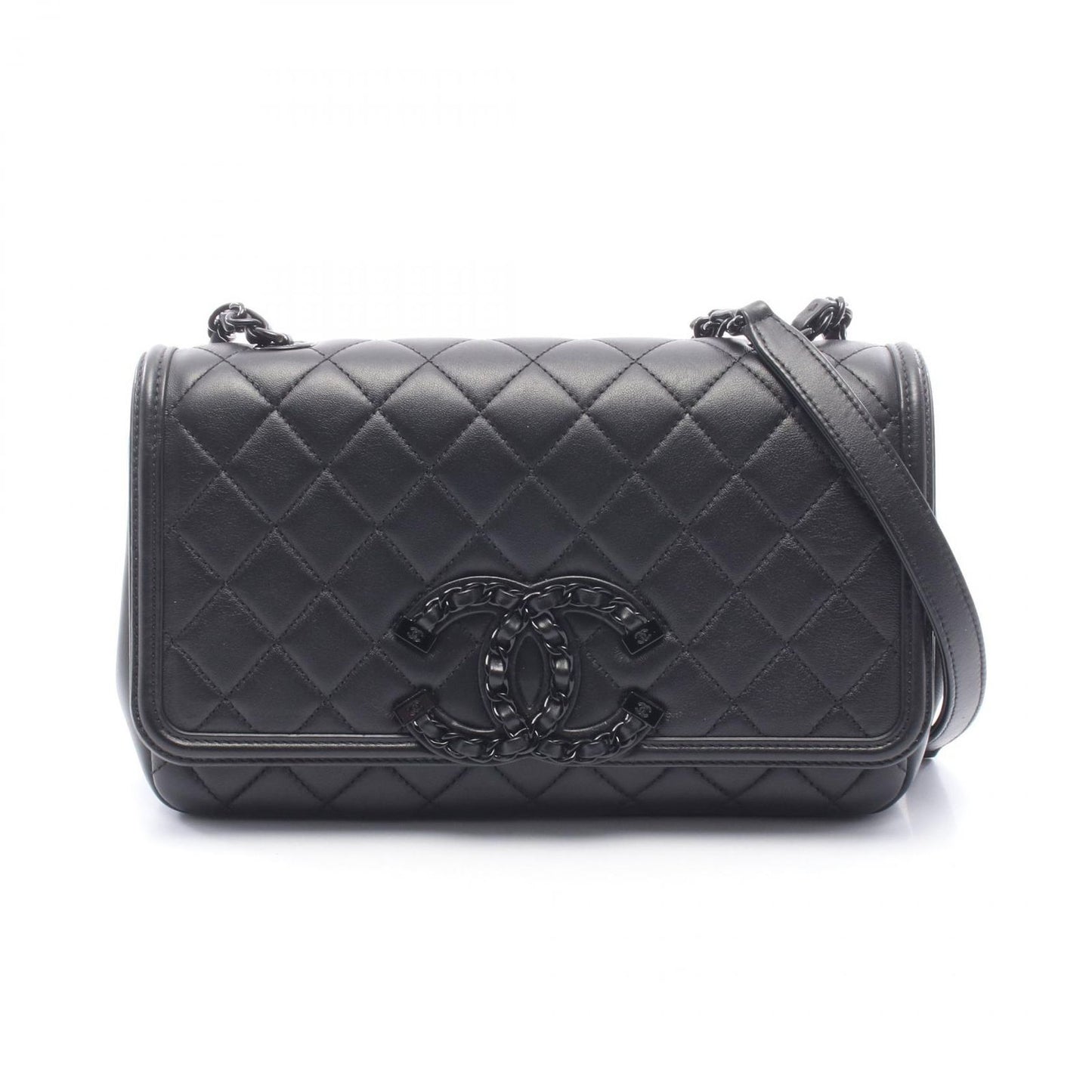 Chanel Shoulder Bag Quilted Black Leather Chain