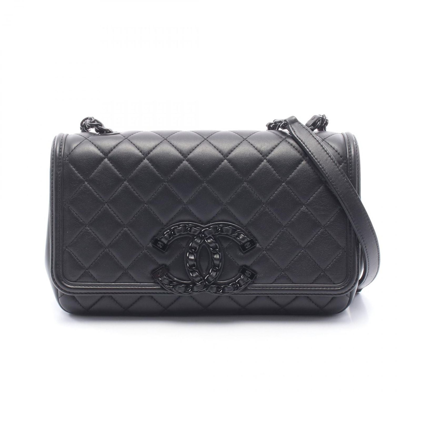 Chanel Shoulder Bag Quilted Black Leather Chain