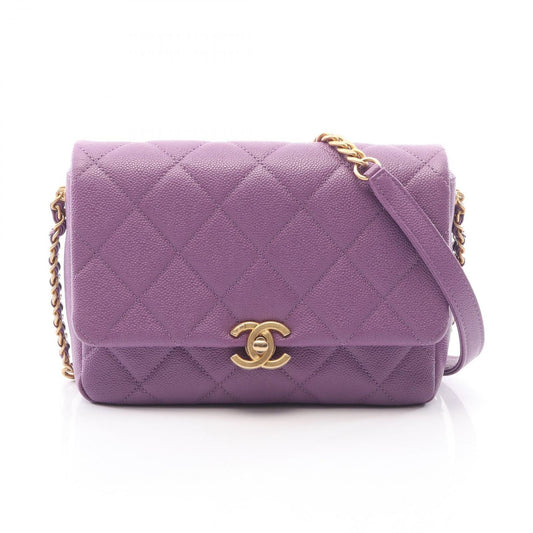 Chanel Shoulder Bag Quilted Flap Purple Caviar Leather Chain