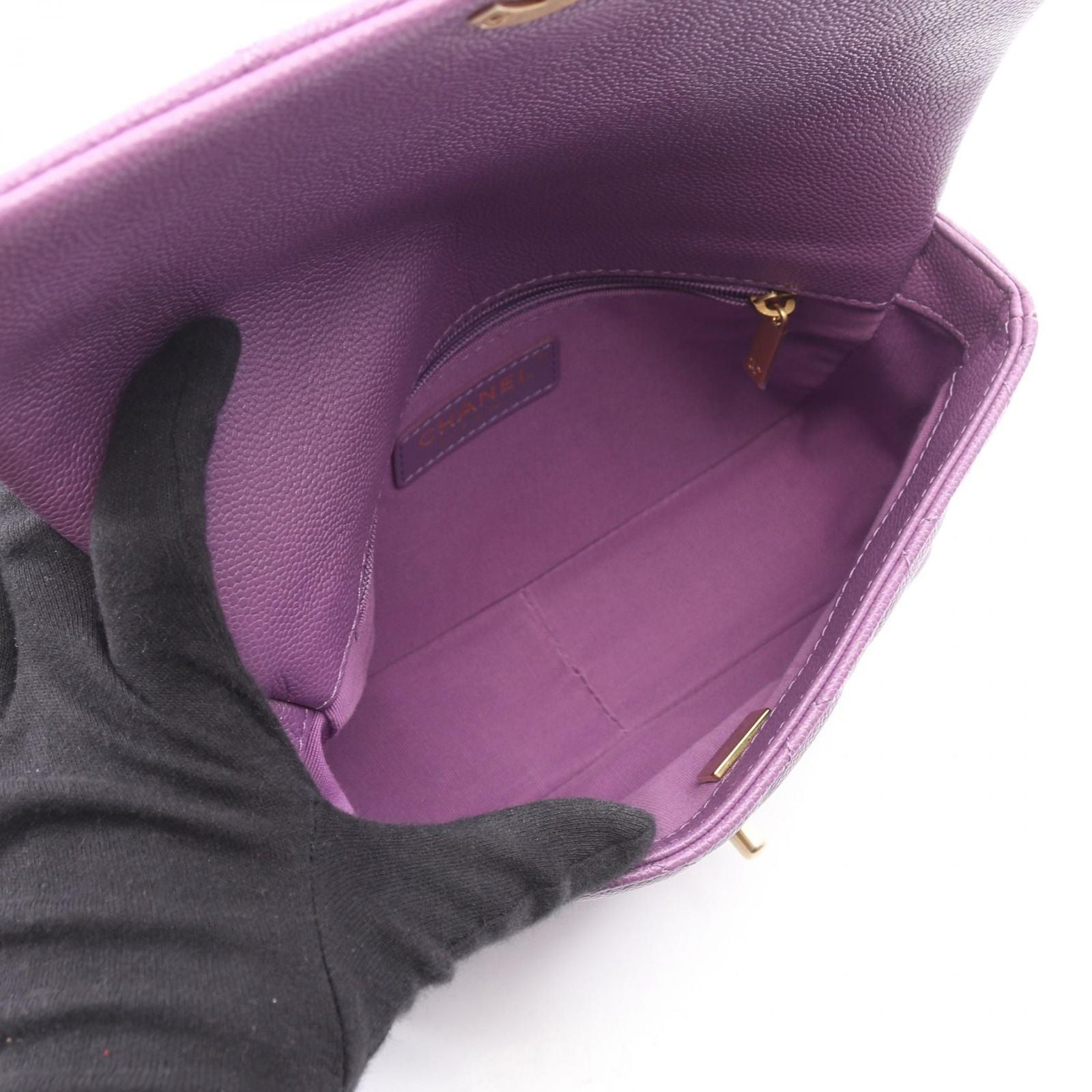 Chanel Shoulder Bag Quilted Flap Purple Caviar Leather Chain — view 3
