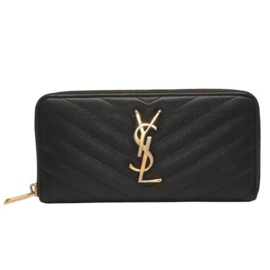 Saint Laurent Wallet Black V-shaped Quilted Gold