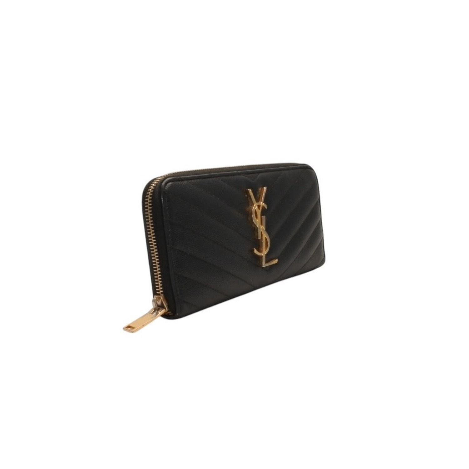 Saint Laurent Wallet Black V-shaped Quilted Gold — view 3