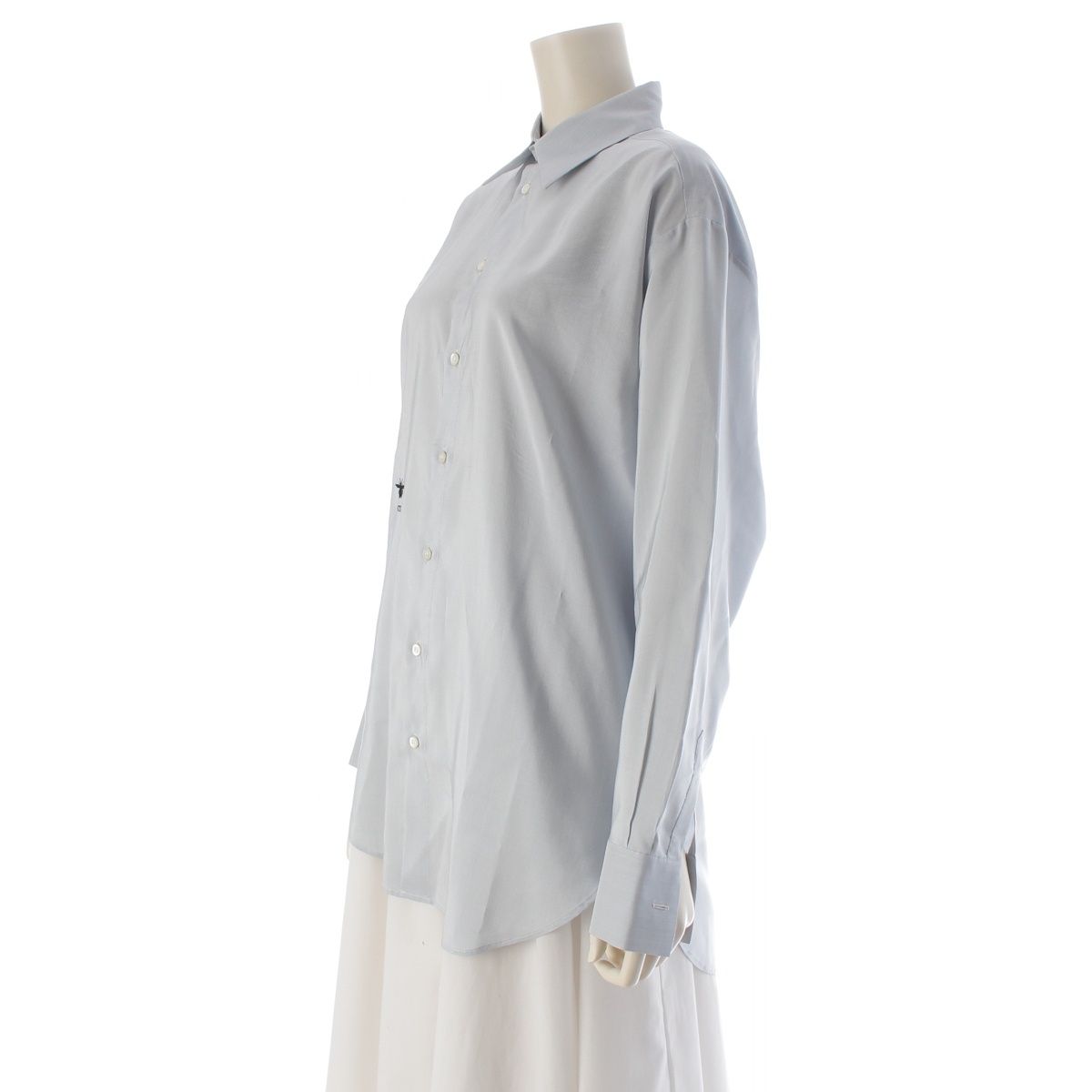 Dior Silk Bee Embroidery Shirt Blouse Top Light Blue 34 — view 2
