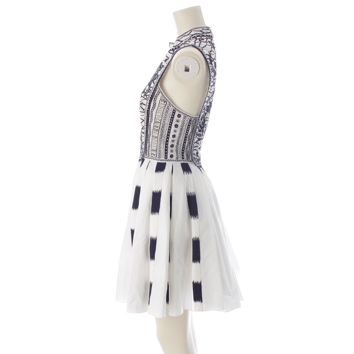 Dior Toile de Jouy Cotton Sleeveless Dress White Black 34 — view 3