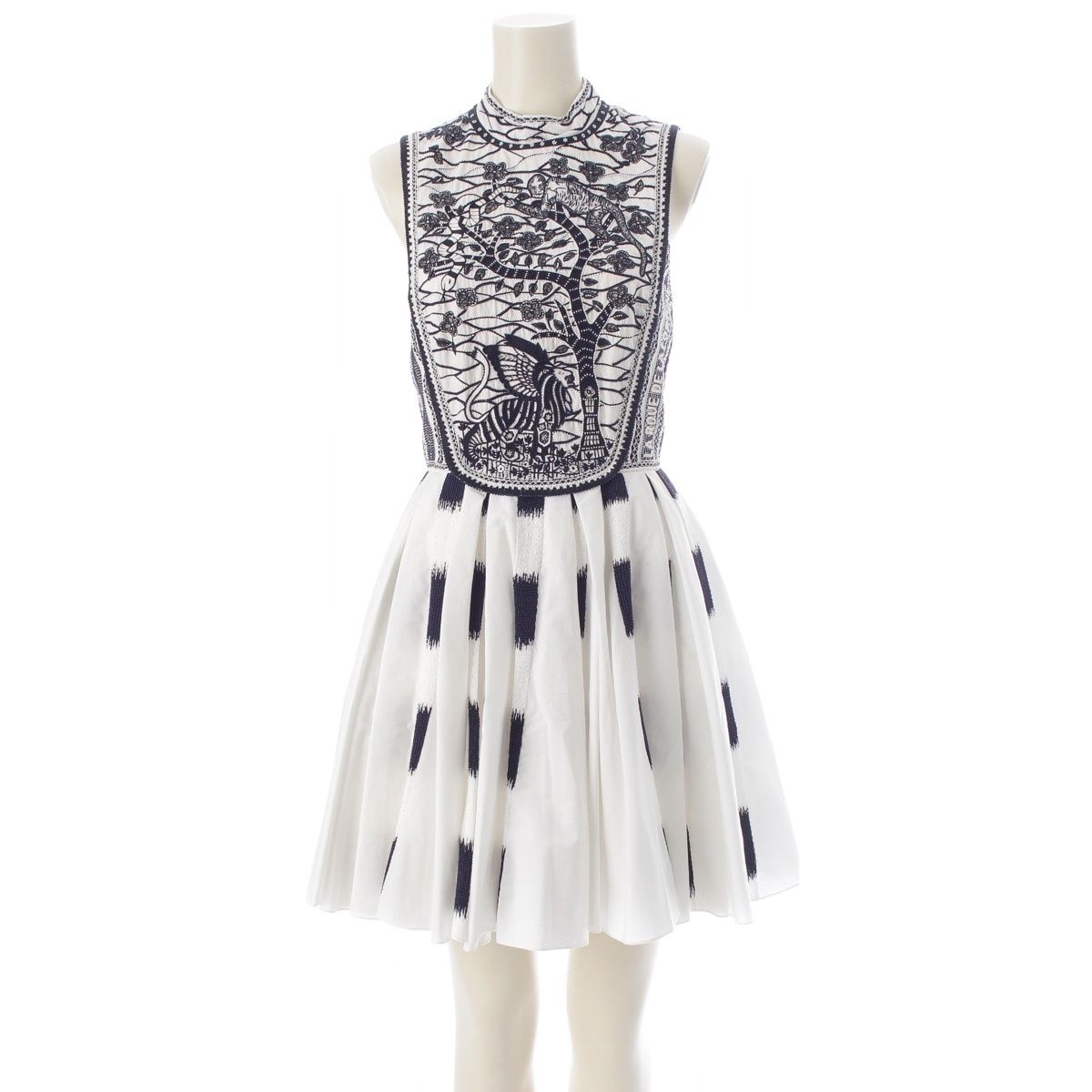 Dior Toile de Jouy Cotton Sleeveless Dress White Black 34