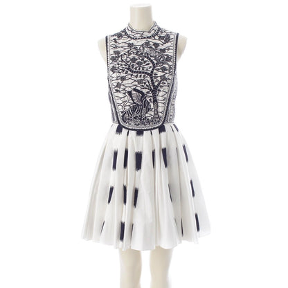 Dior Toile de Jouy Cotton Sleeveless Dress White Black 34