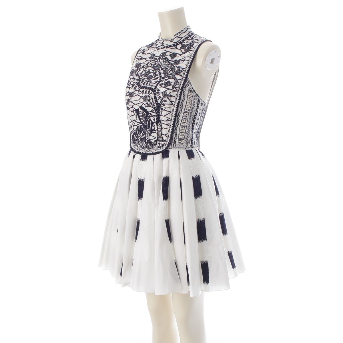 Dior Toile de Jouy Cotton Sleeveless Dress White Black 34 — view 2
