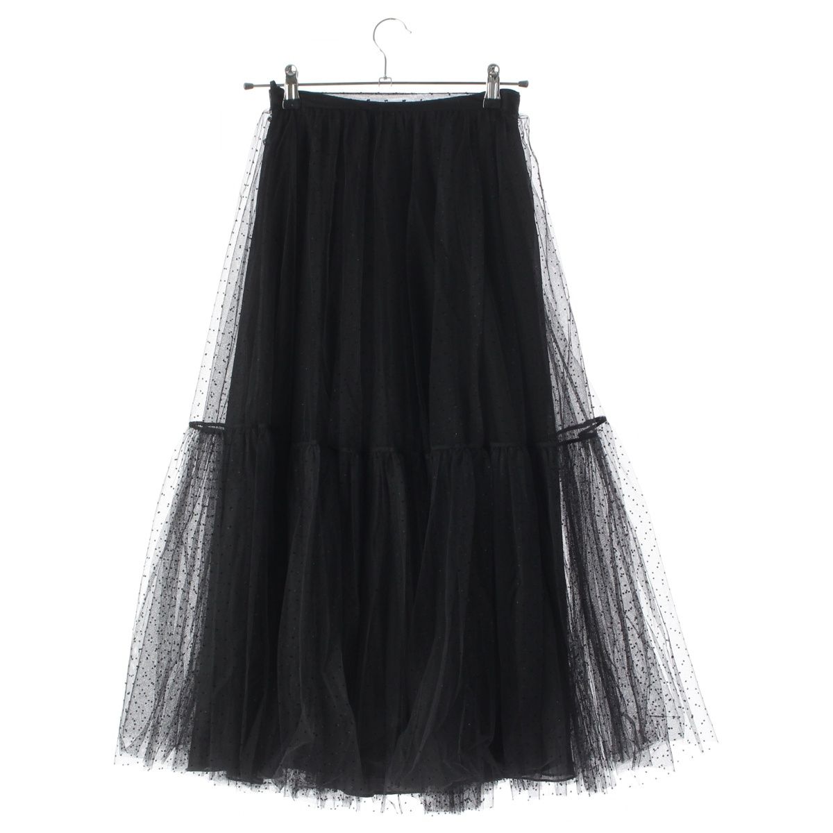 Dior Silk Dot Pattern Tulle Skirt Black 38