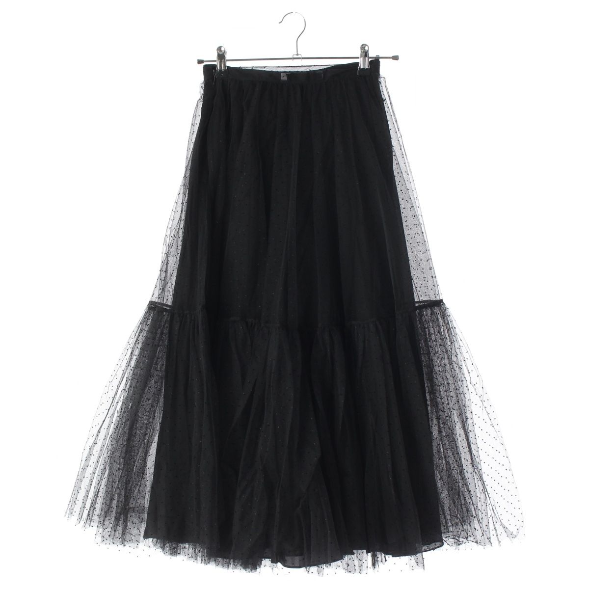 Dior Silk Dot Pattern Tulle Skirt Black 38 — view 2