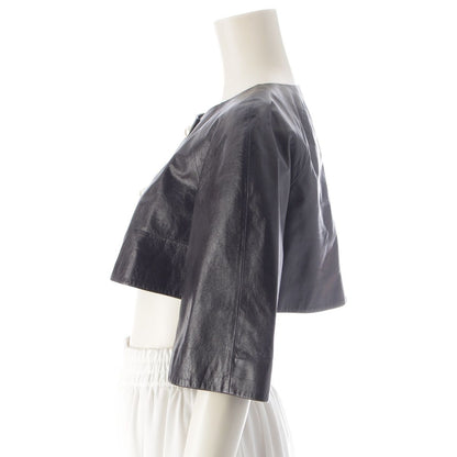 Chanel Lambskin Leather CC Logo Pearl Button Cropped Jacket Black 36 — view 3