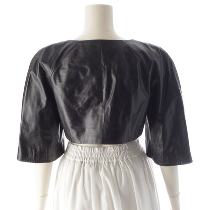 Chanel Lambskin Leather CC Logo Pearl Button Cropped Jacket Black 36 — view 4