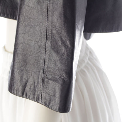 Chanel Lambskin Leather CC Logo Pearl Button Cropped Jacket Black 36 — view 7