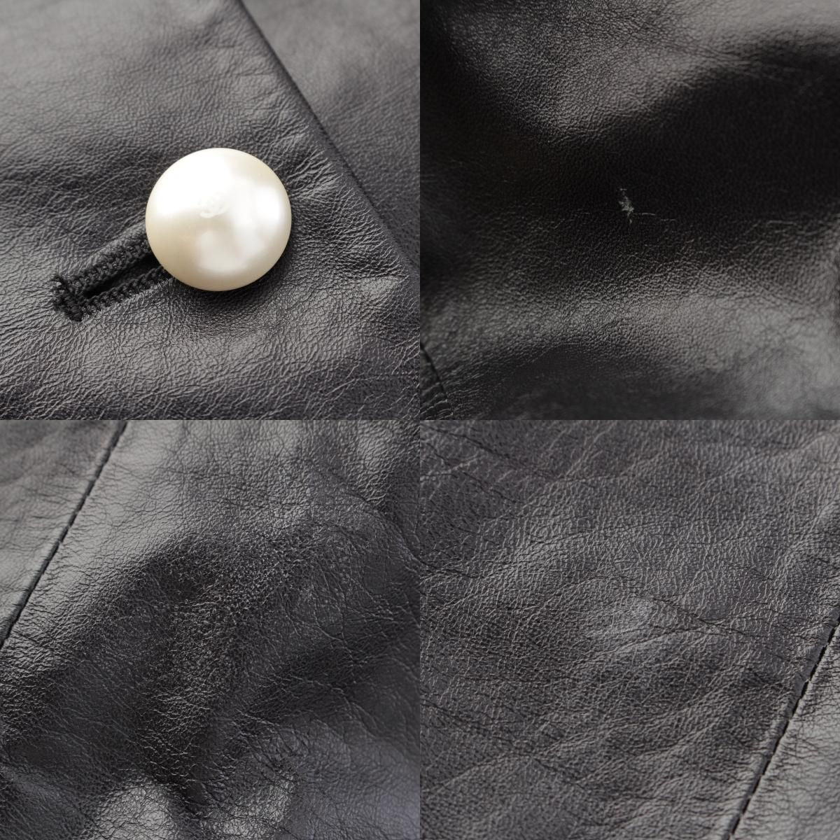 Chanel Lambskin Leather CC Logo Pearl Button Cropped Jacket Black 36 — view 8