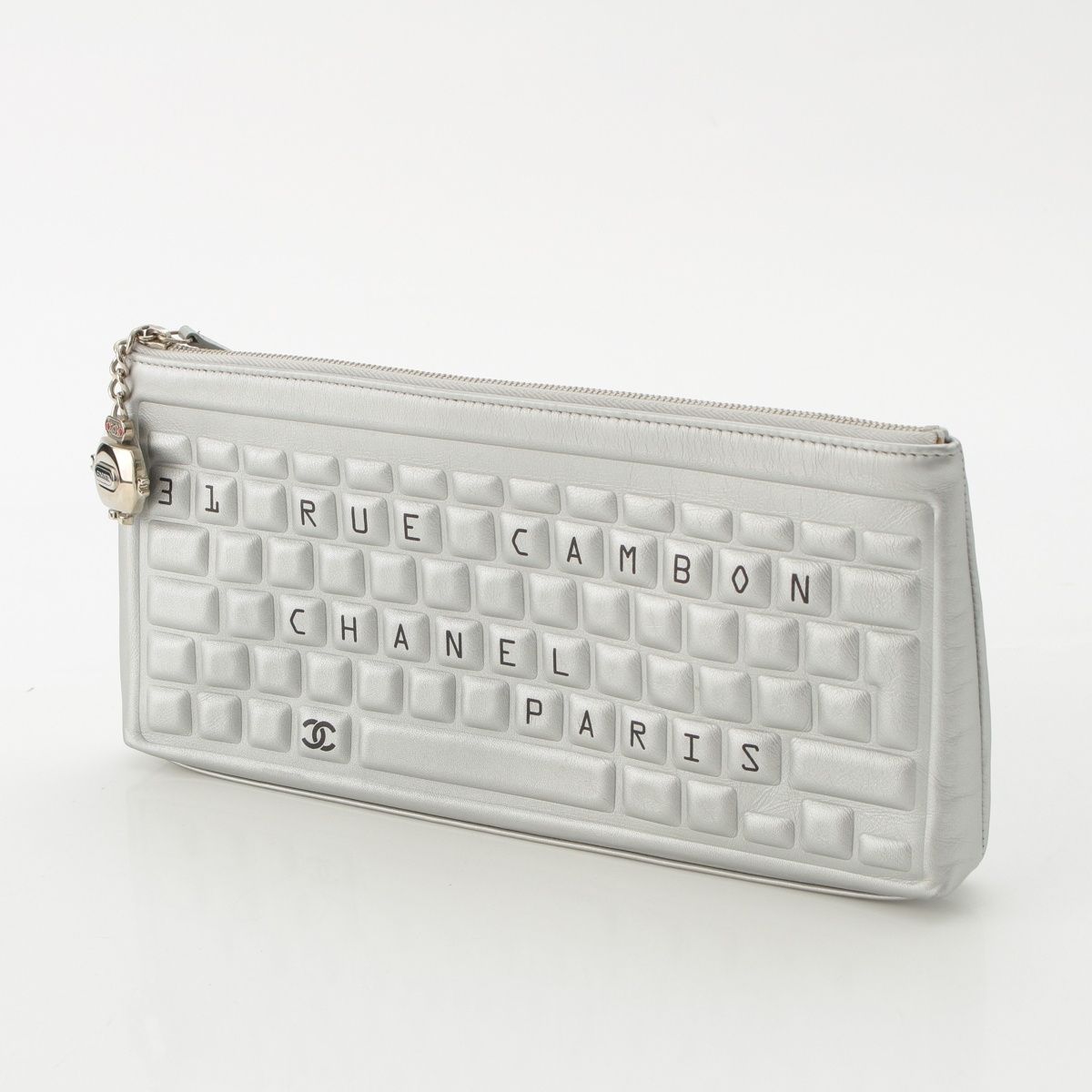 Chanel Cambon Keyboard Robot Charm Clutch Silver — view 2