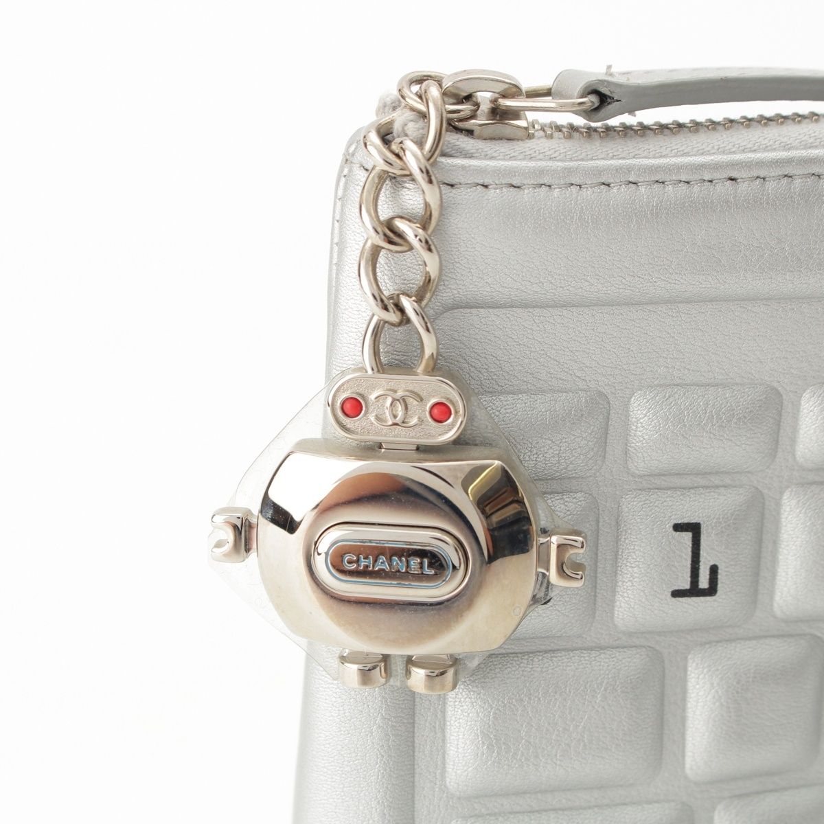 Chanel Cambon Keyboard Robot Charm Clutch Silver — view 8