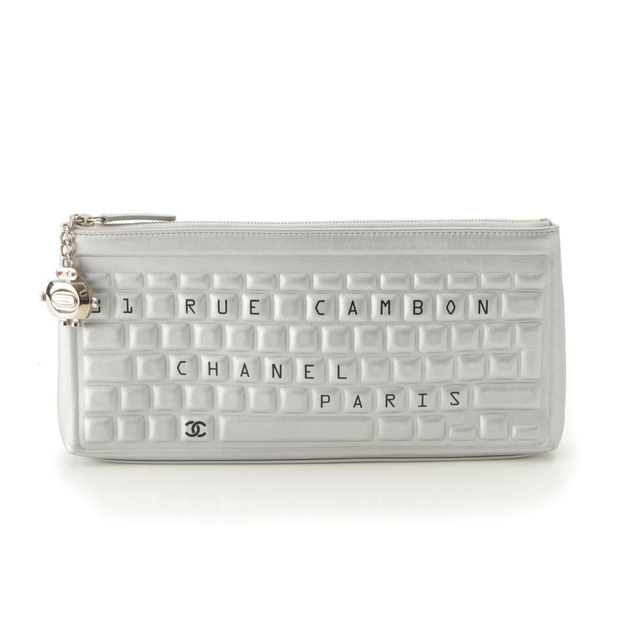 Chanel Cambon Keyboard Robot Charm Clutch Silver
