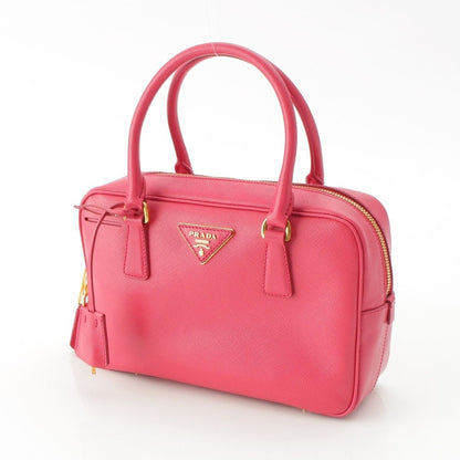 Prada Saffiano Luxe Leather Triangle Logo Mini Boston Handbag Pink — view 2